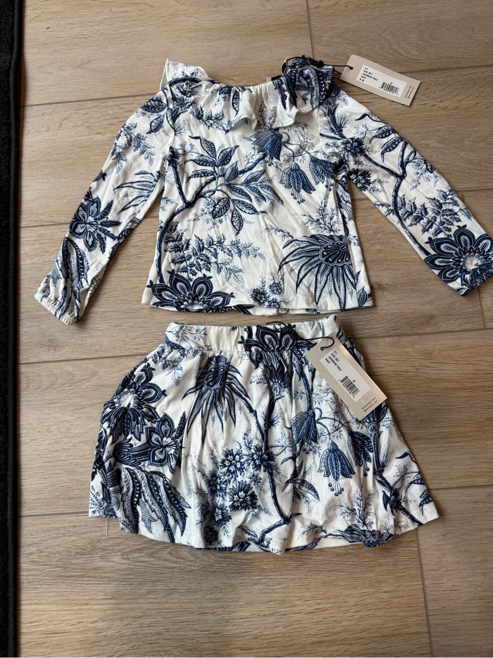 Cara Cara White and Navy Blue Floral Two-Piece Set